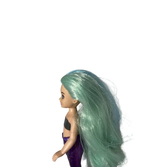 Barbie Chelsea Mermaid Doll With Turquoise Hair Purple Glitter Tail Silver Top - Picture 4 of 4
